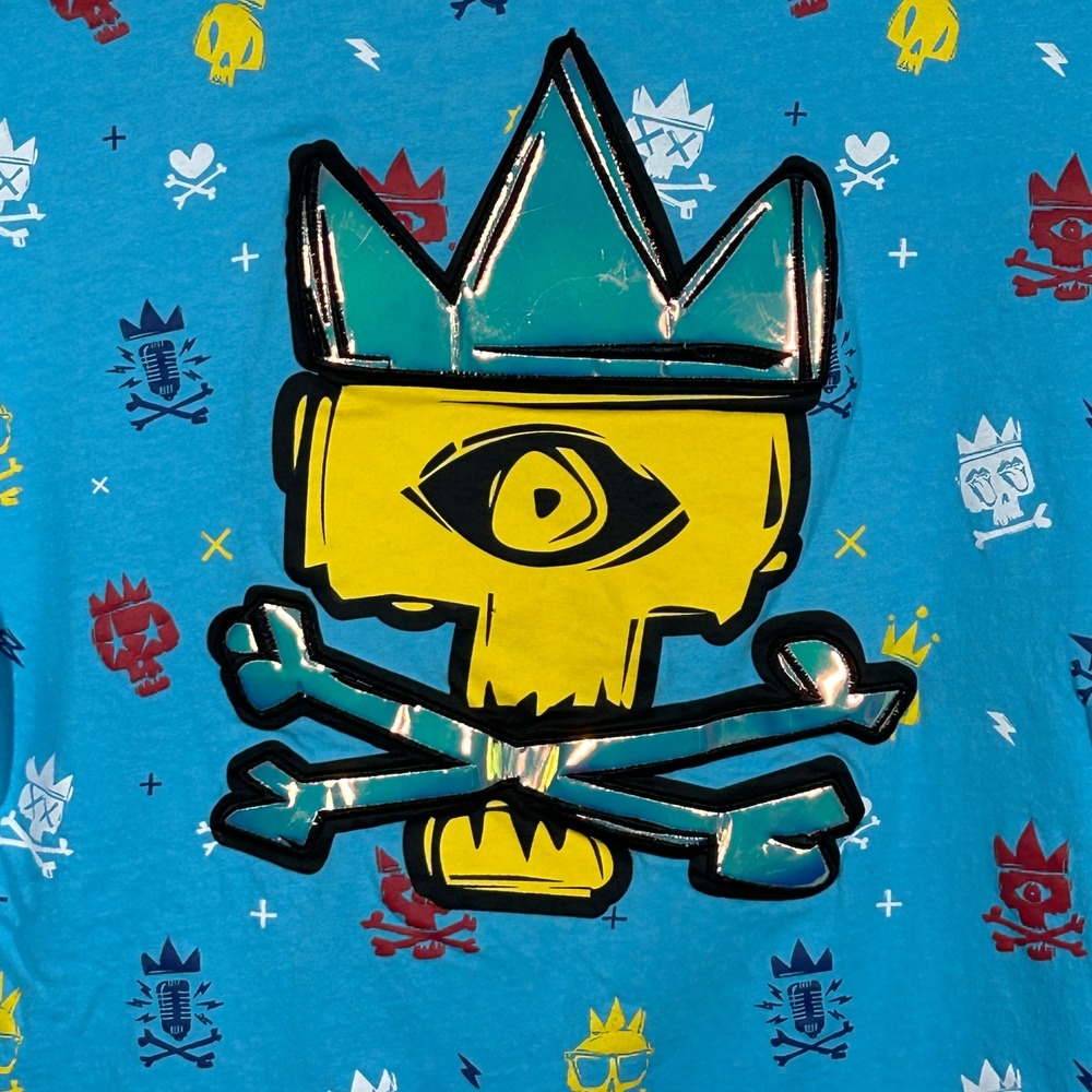 Switch Remarkable T-Shirt Mens XL Blue Good Graphic Skull All Over Print Tee